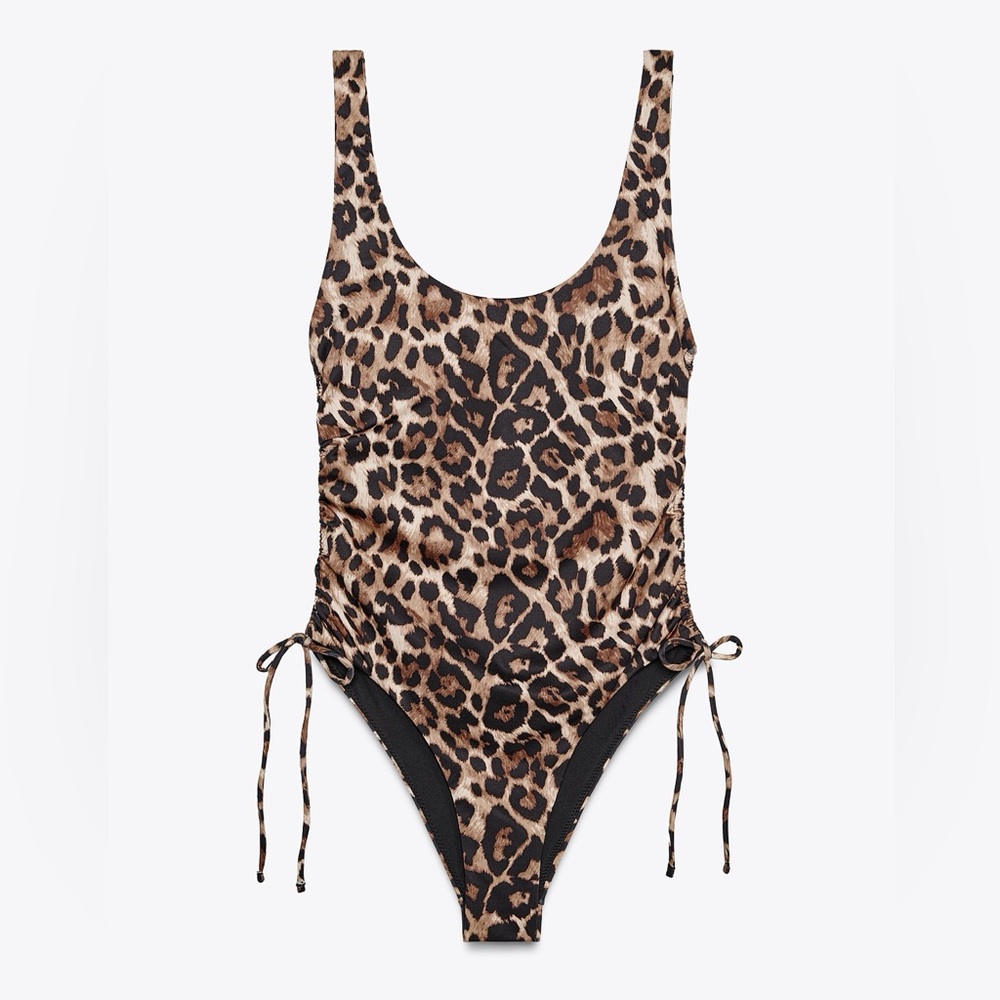 ZARA XL NWT Animal Print Swimsuit w Side Ties